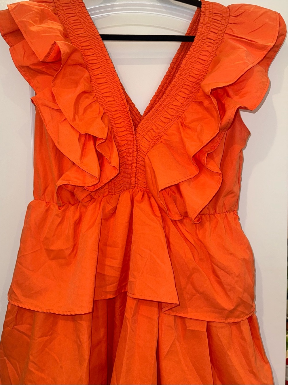 Women's Orange Ruffle V-Neck Dress